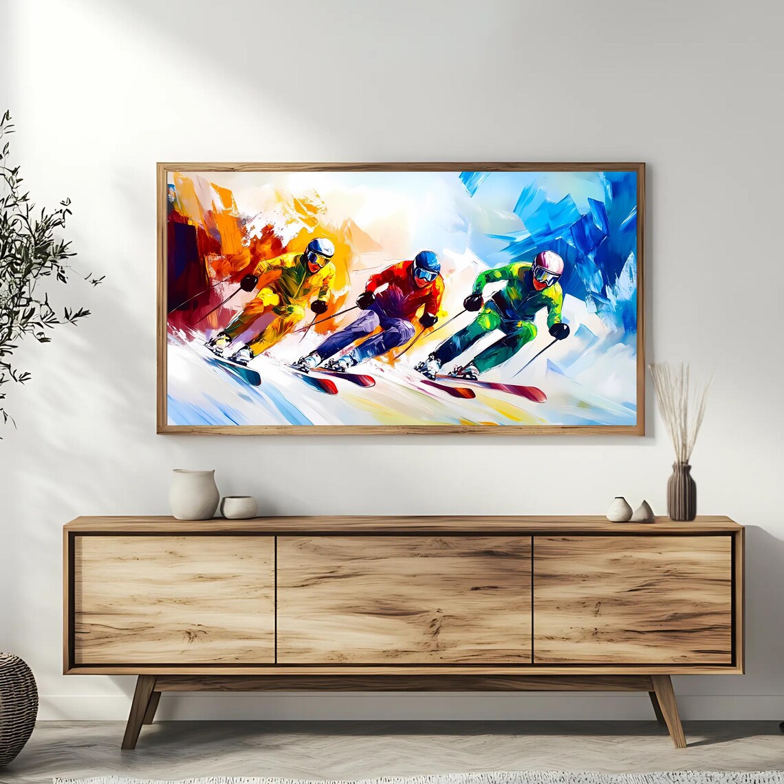 Downhill Ski Racers Speeding Colorful Winter Sports Action Art Poster - Image 3