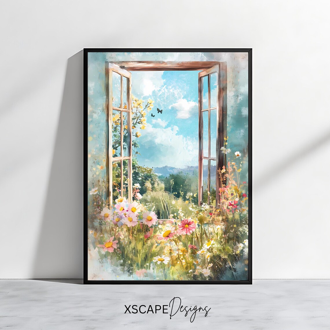 Open Window Floral View Art Print, Countryside Decor