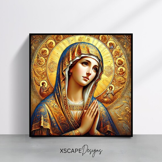 Blessed Virgin Mary Byzantine Icon Golden Halo Madonna Prayer Religious Art Poster