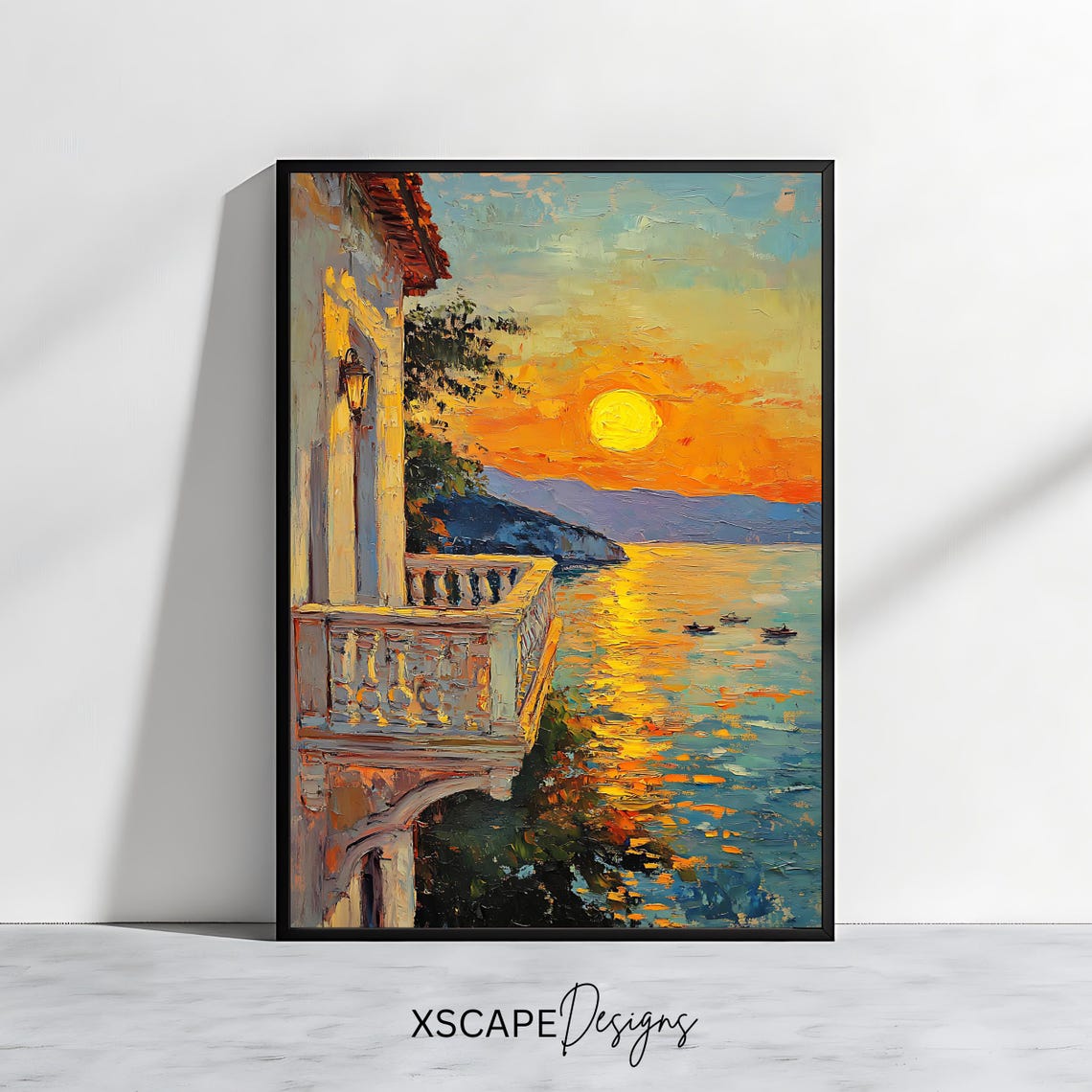 Romantic Sunset Balcony Villa Terrace Golden Sea Ocean View Poster