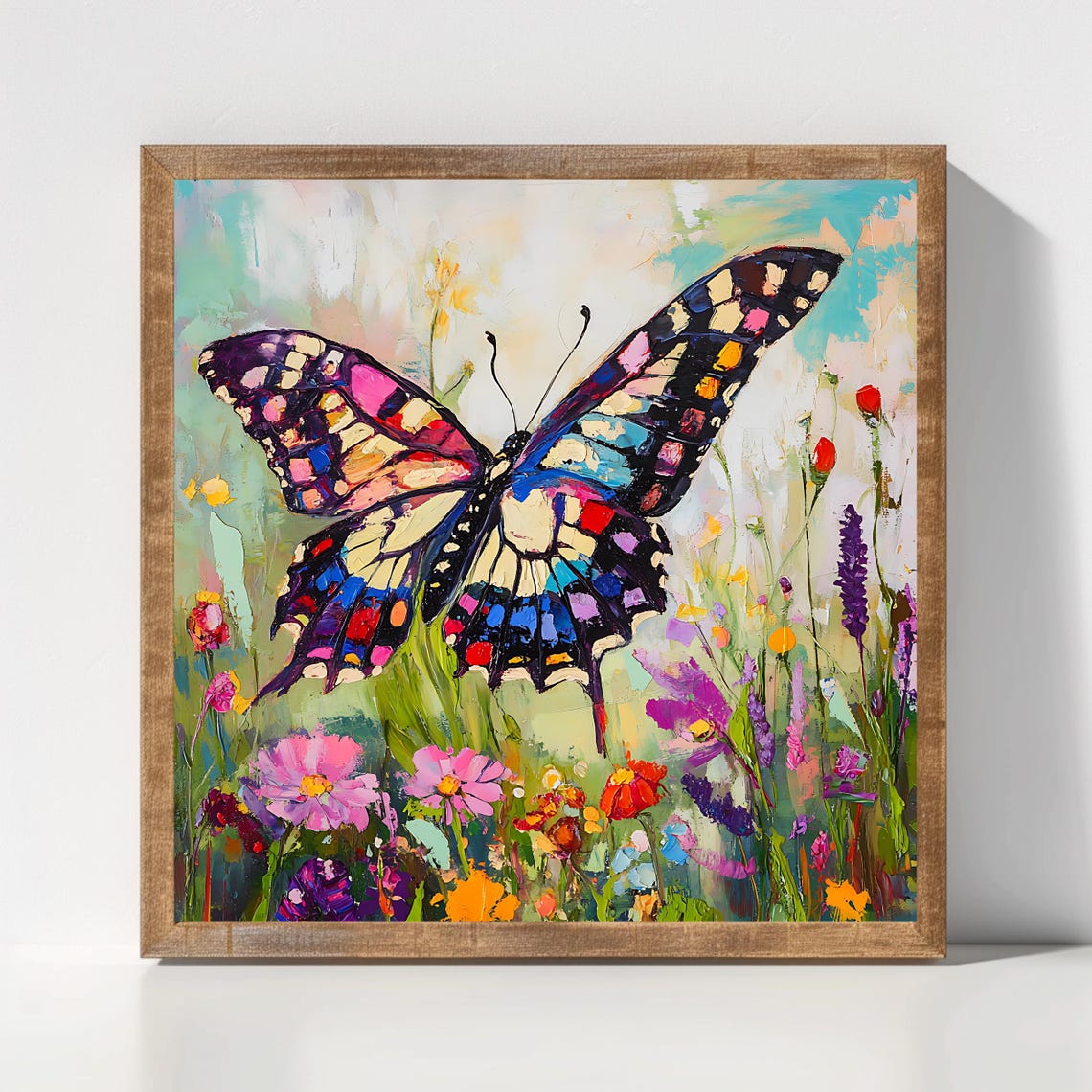 Vibrant Butterfly Art Print Colorful Floral Wall Decor Modern Square Artwork Instant - Image 2