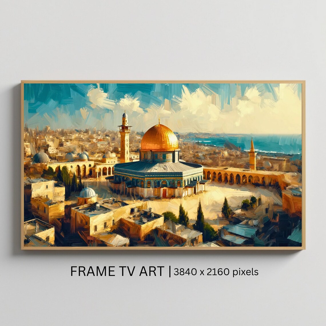 Dome Of The Rock Aerial View Old City Panorama Painting Travel Poster