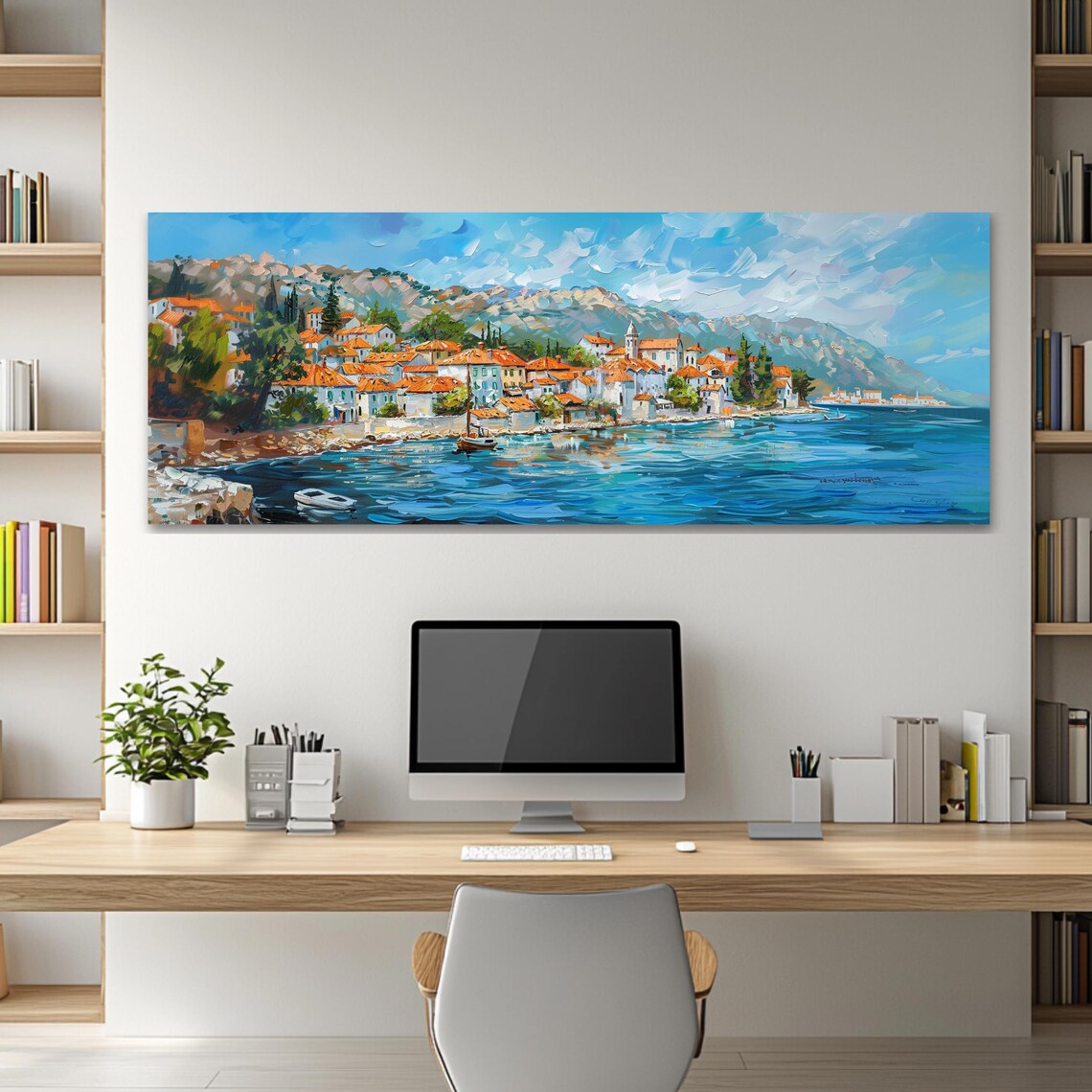Mediterranean Village Art Print, Coastal Artwork - Image 2