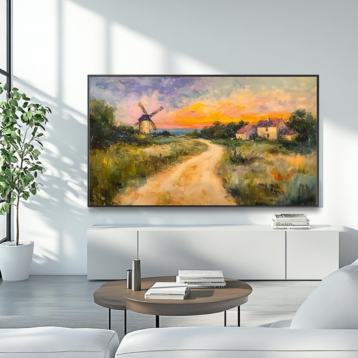 Countryside Windmill At Sunset, Rustic Landscape - Image 4