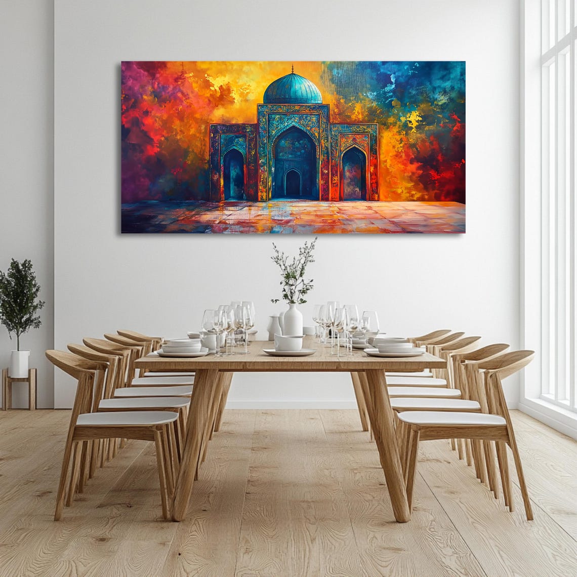 Shah Jahan Mosque Wall Art Long Horizontal Narrow Print Vibrant Islamic Architecture For Above Couch Or Bed - Image 3