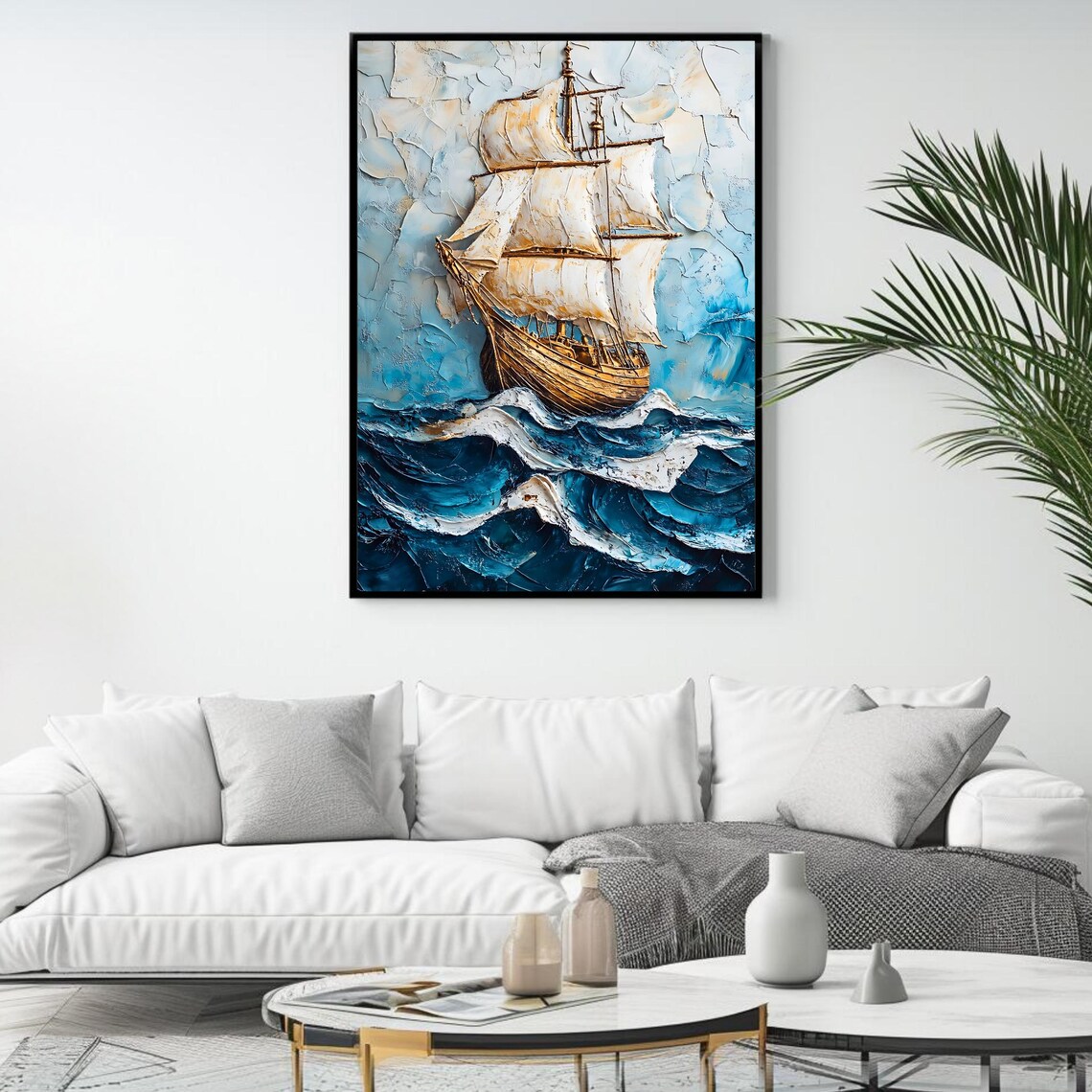 Vintage Sailing Ship, Nautical Ocean Artwork - Image 4