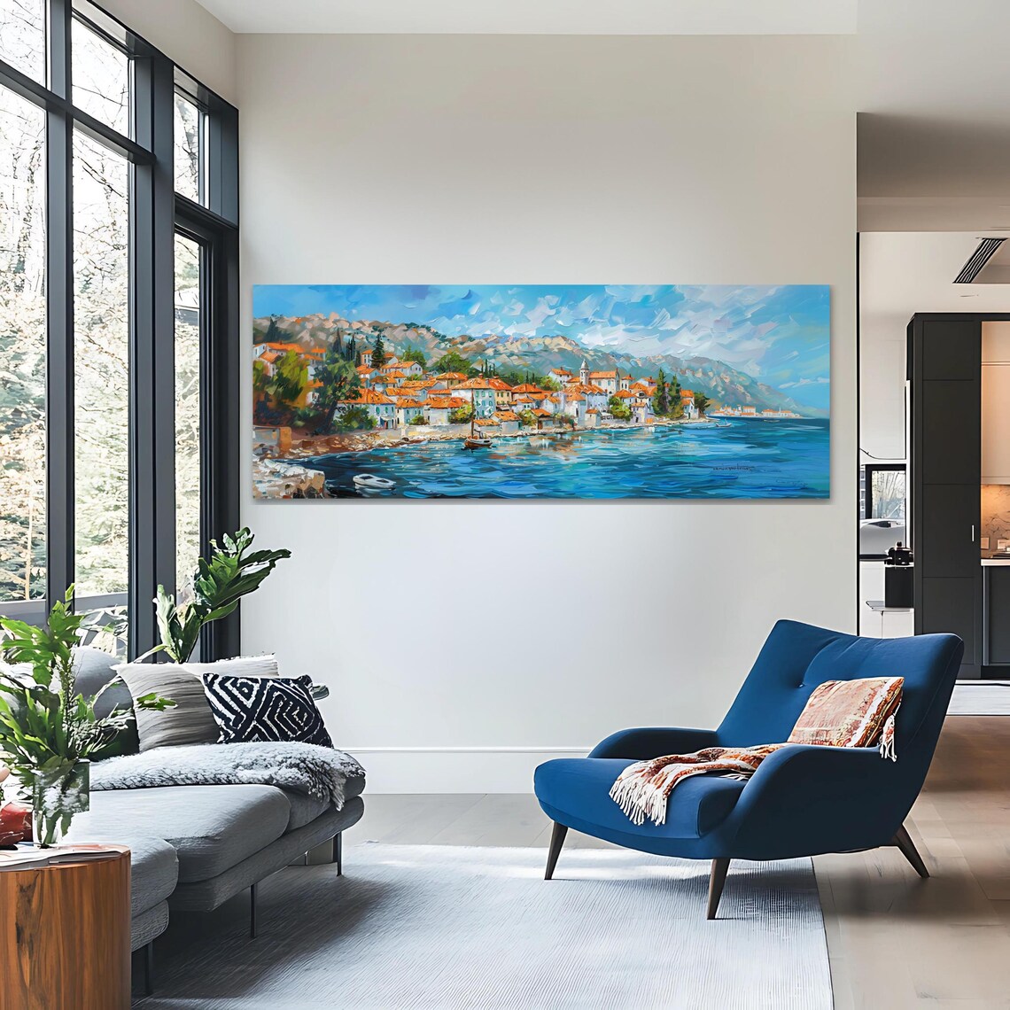 Mediterranean Village Art Print, Coastal Artwork - Image 3