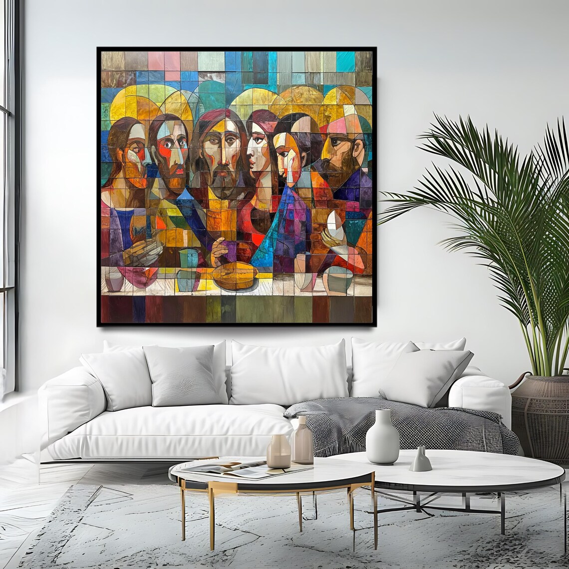 Last Supper Cubist Mosaic Style Colorful Religious Painting Modern Faith Art Poster - Image 4