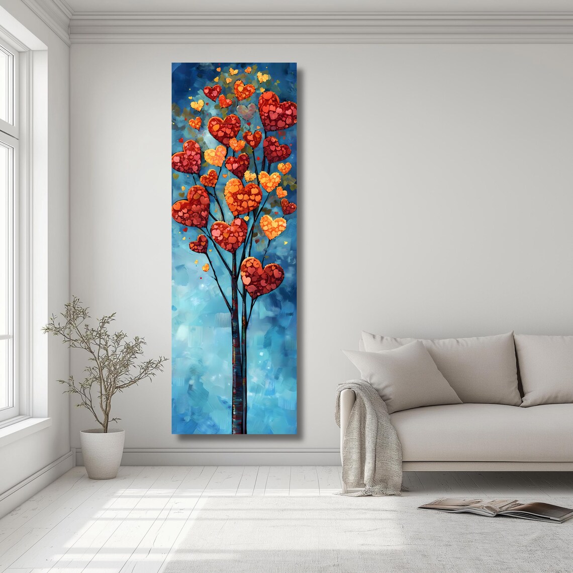 Tall Vertical Heart Tree Wall Art Love Tree Print Long And Narrow Romantic Artwork Wide Wall Art - Image 2