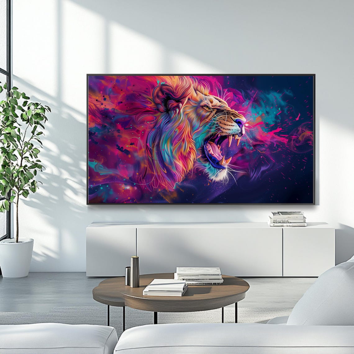 Roaring Lion Neon Abstract Wildlife Power Modern TV Art Poster - Image 4