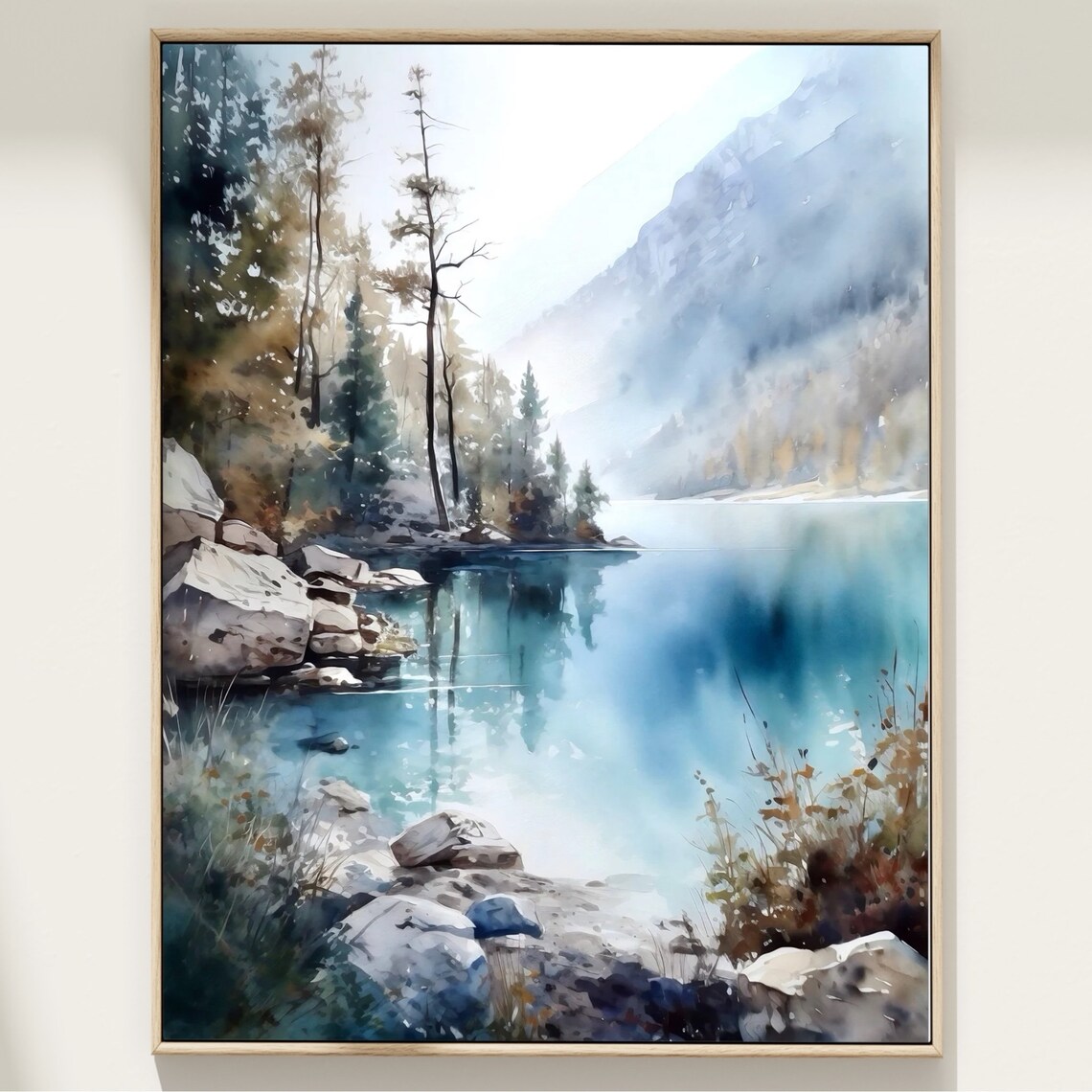 Sawtooth Lake Idaho Watercolor Mountain Landscape