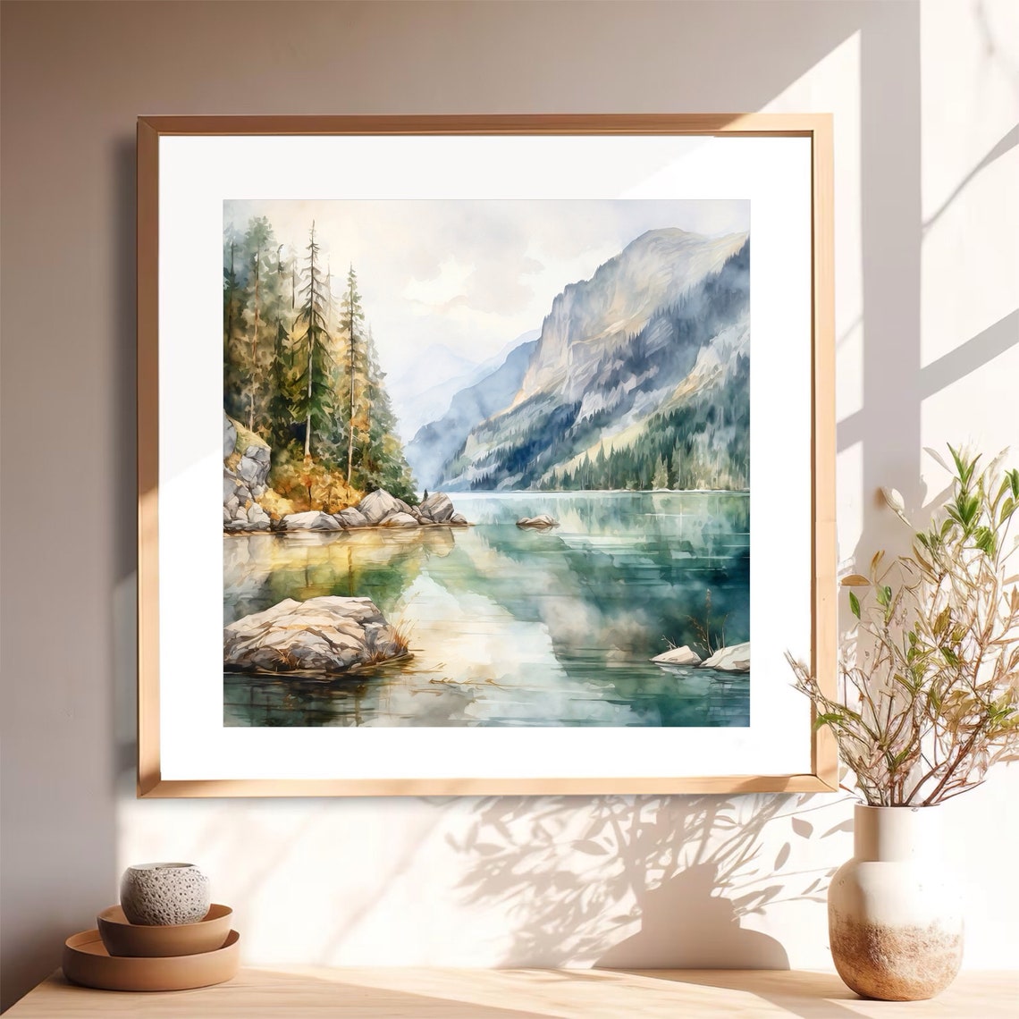 Mountain Landscape Watercolor Painting Art Print Mountain Lake Wall Art Home Decor Gift Art - Image 2