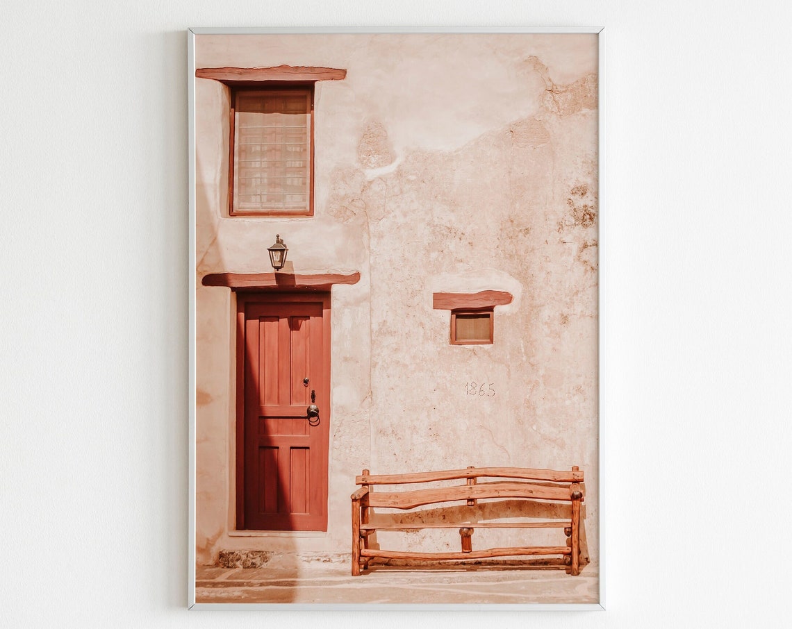 Rustic Red Door Stone Wall Bench 1865 Terracotta Photo Art Poster
