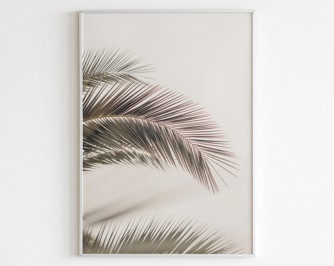 Palm Fronds Shadow Beige Minimalist Botanical Photo Art Poster