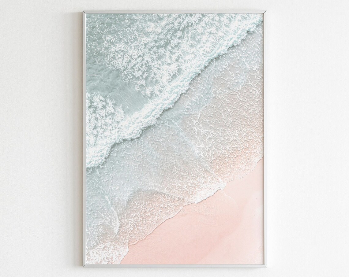 Aerial Beach Coastal Print, Boho Ocean Waves
