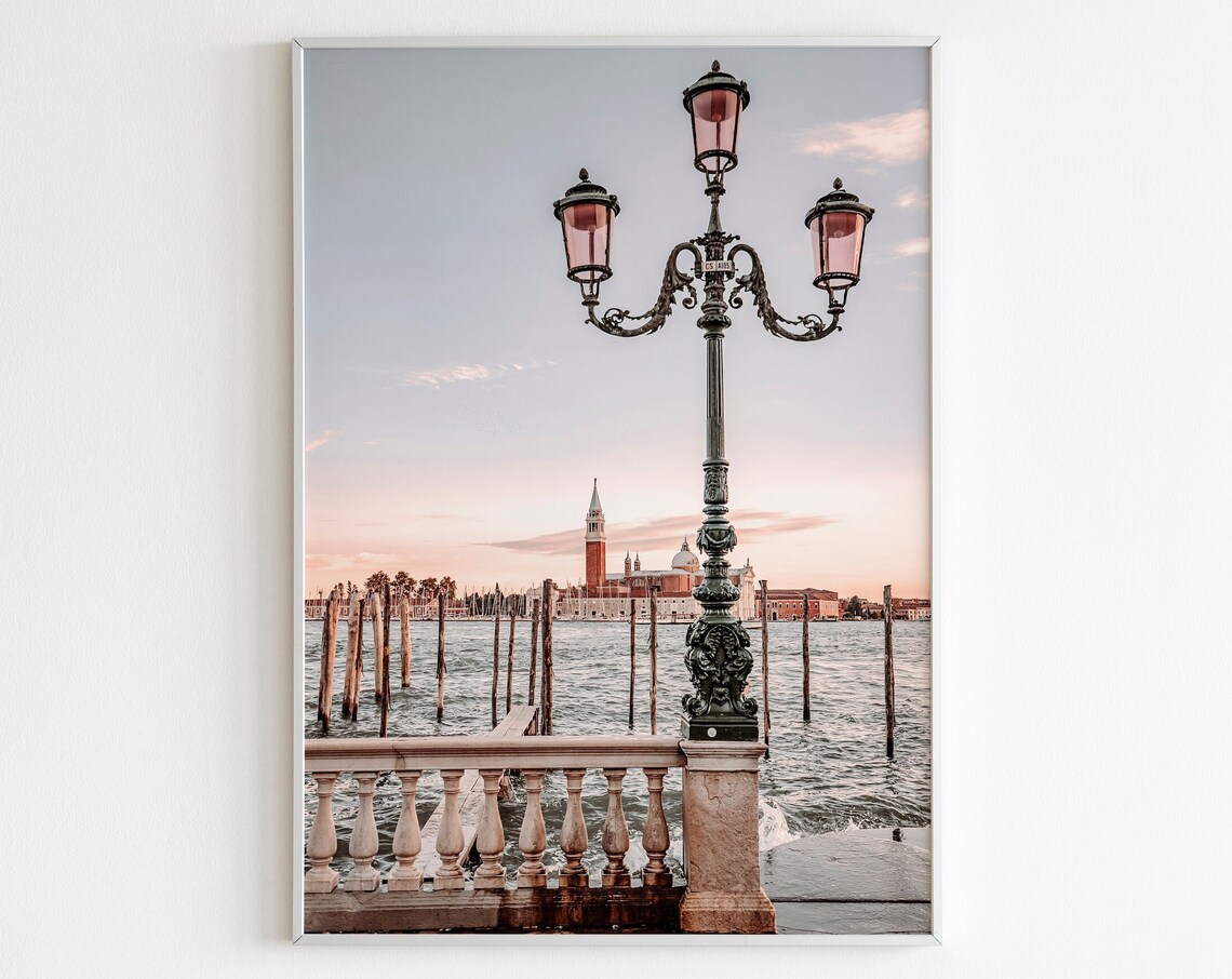 Venice San Marco Sunset Travel Poster, Pastel Tone