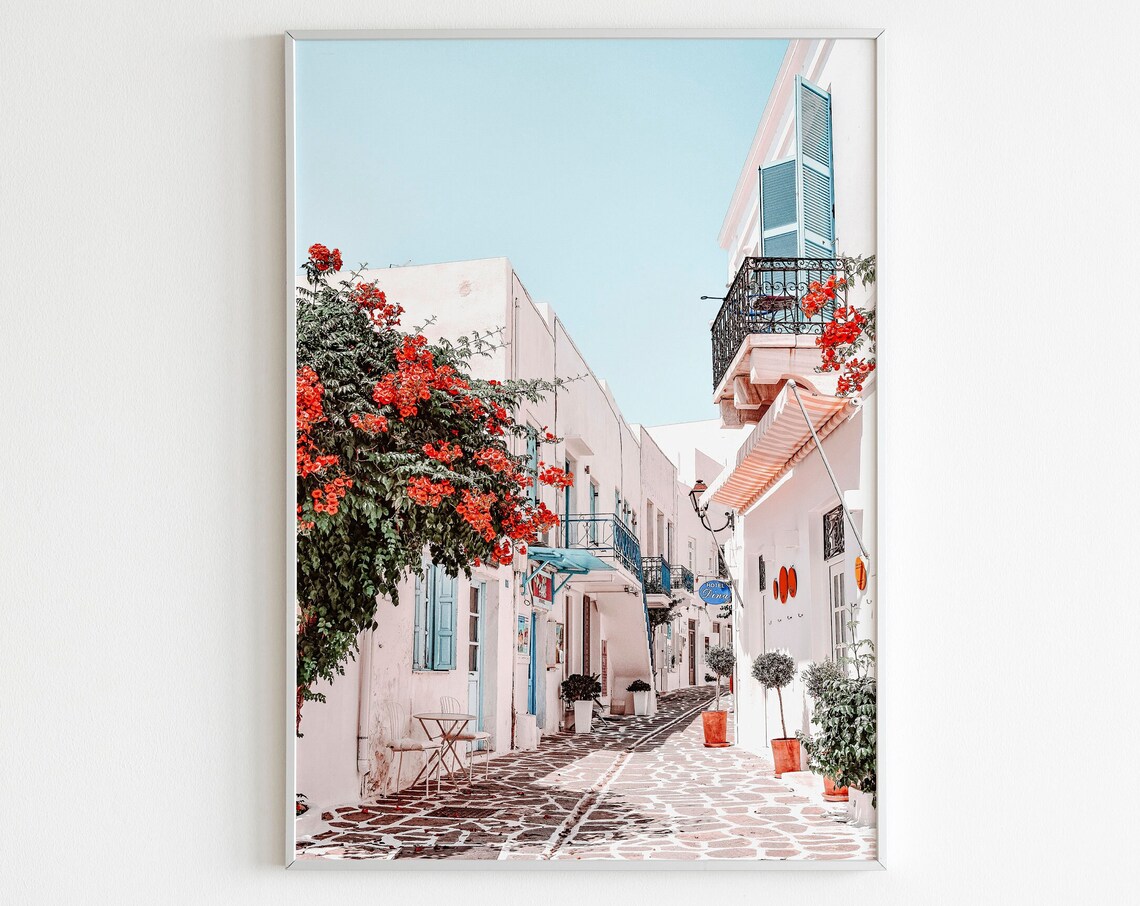 Paros Greece Travel Poster, Mediterranean Pastel Style