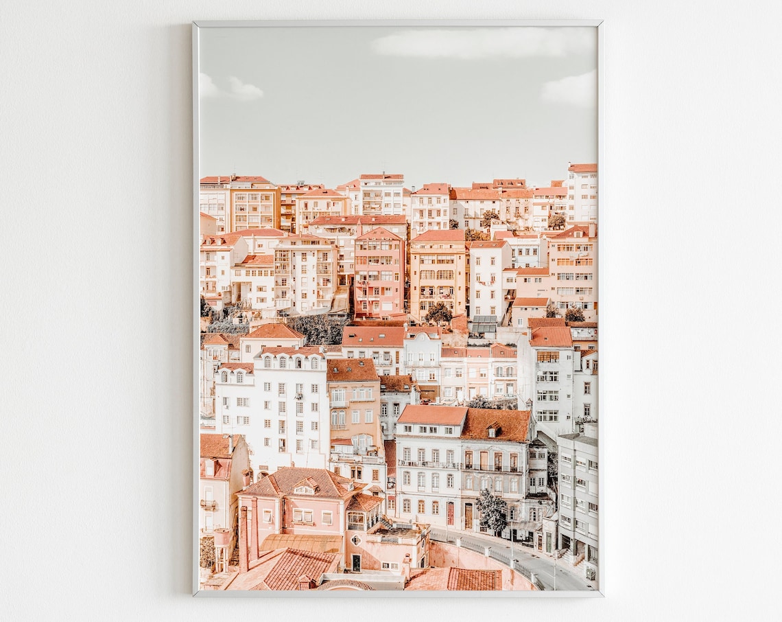 European Hillside City with Terracotta Rooftops Photography Poster
