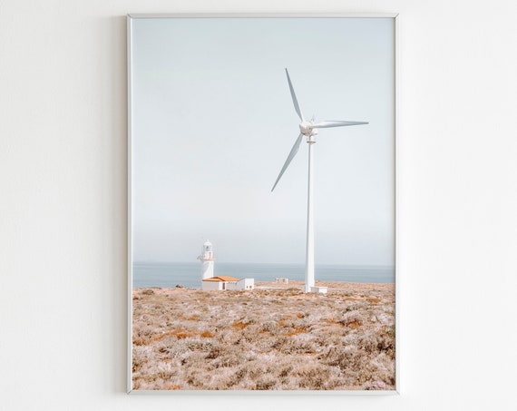 Lighthouse Wall Art Windmill Photograph Windmill Wall Art Seaside Beach Print Travel Photography Coastal Wall Art Ocean Coast Art