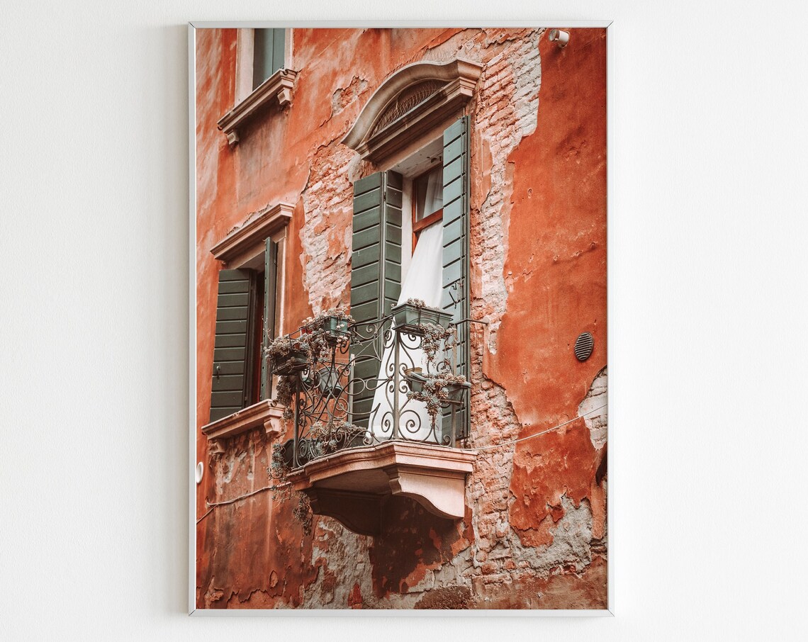 Venice Balcony Shutters Terracotta Wall Pastel Photo Italy Art Poster