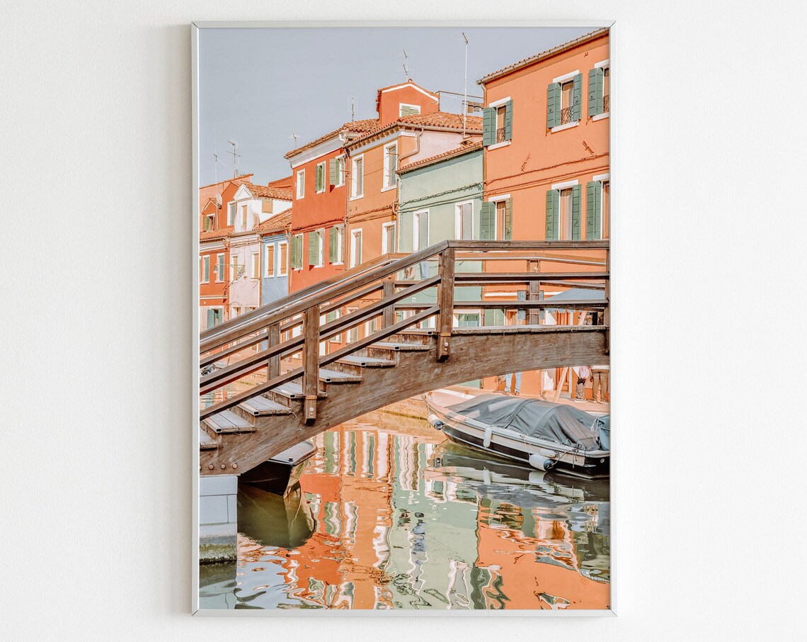 Burano Wooden Bridge Colorful Houses Canal Italy Photo Travel Poster