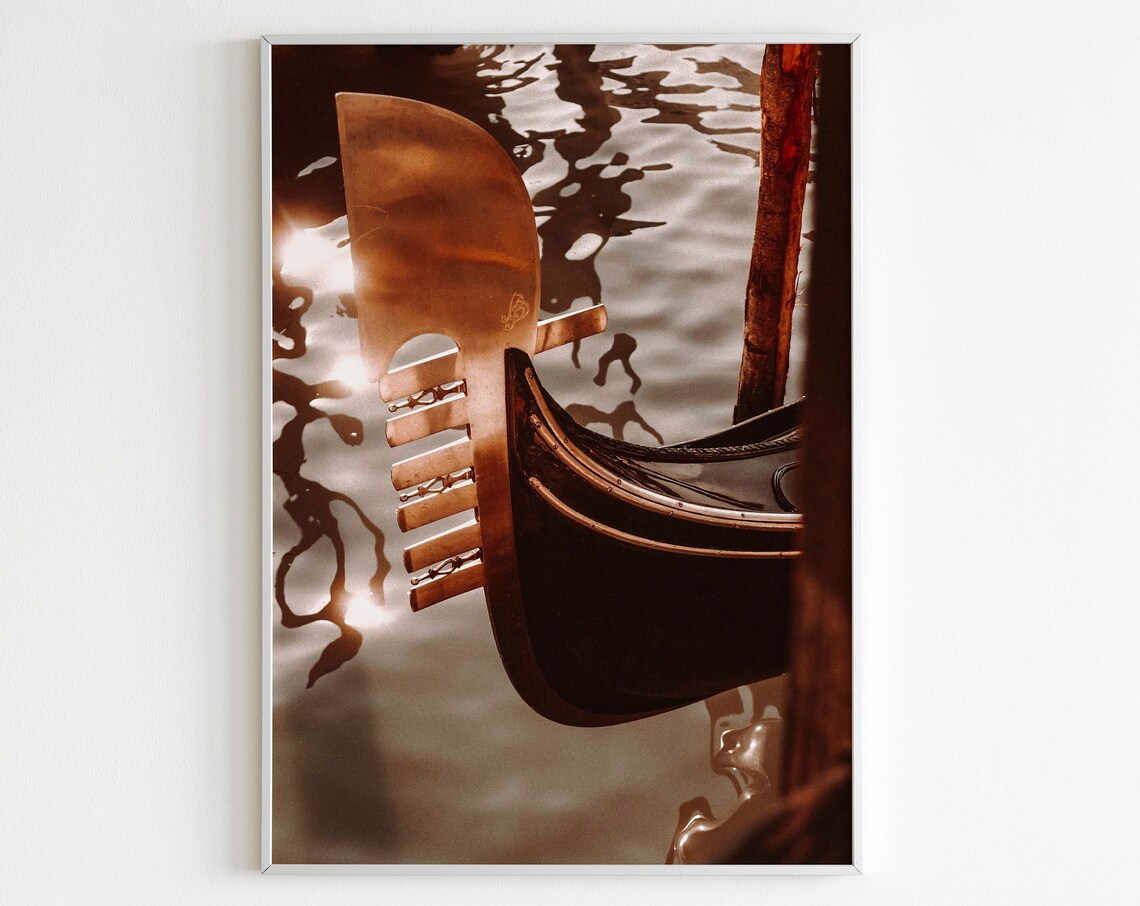 Venice Gondola Prow Golden Water Close-Up Photo Italy Travel Poster