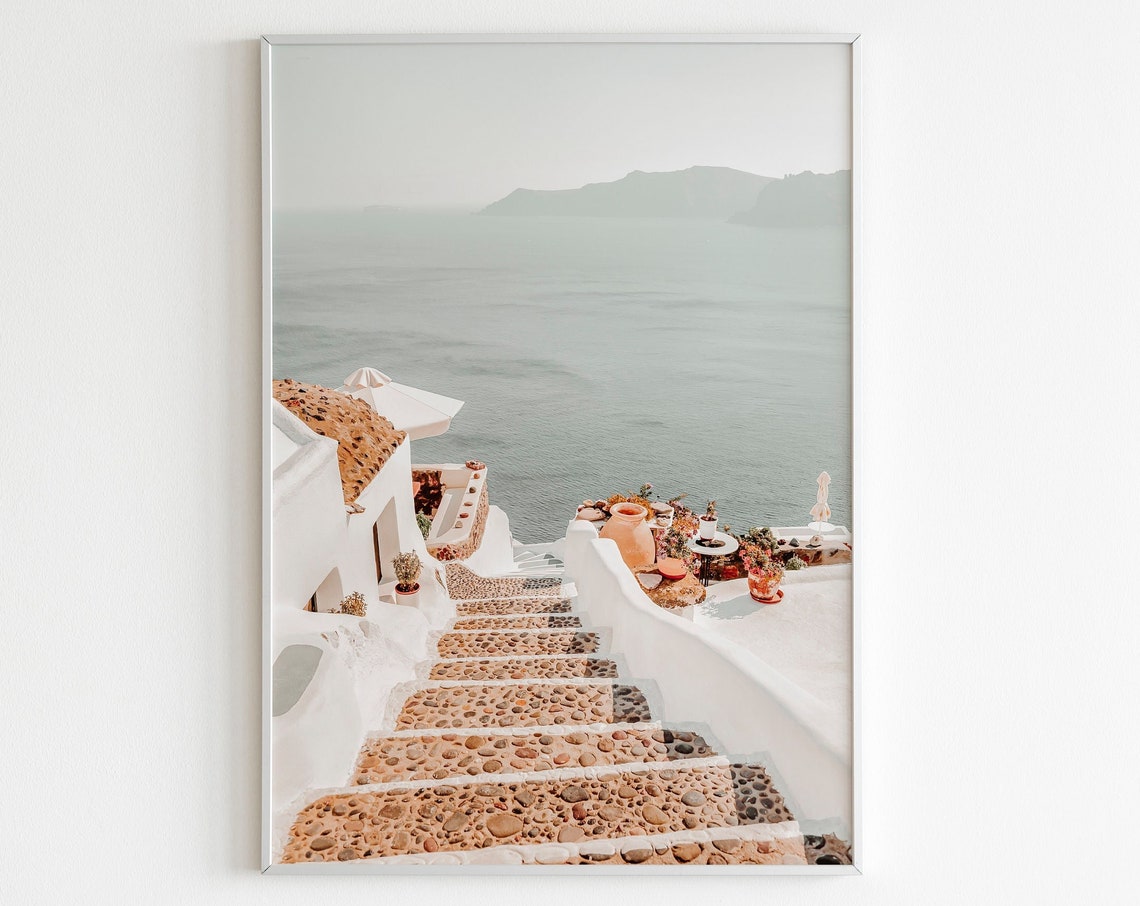 Santorini Whitewashed Steps Overlooking the Caldera Photography Poster
