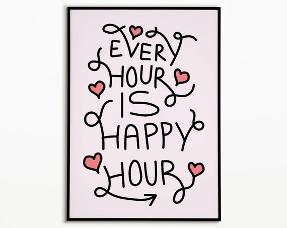 Happy Hour Print Cute Drinks Poster Bar Cart Wall Art Aesthetic Bar Cart Decor Dorm Wall Art