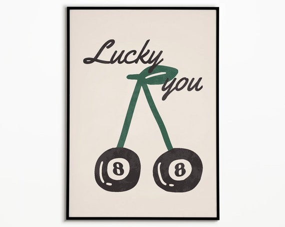 Lucky You Cherry Print Aesthetic Print Trendy Poster Wall Art Wall Decor Retro Wall Art Bar Cart Poster Retro 70s Poster