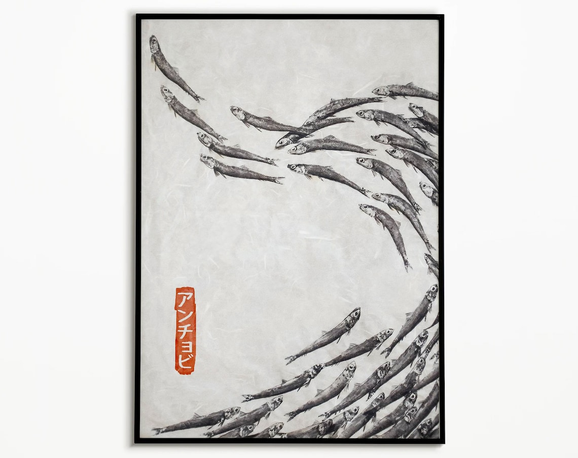 Anchovy Sardines Japanese Vintage Oil Painting Art Print