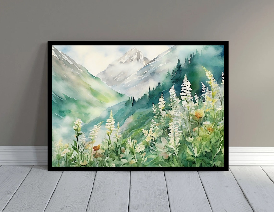 Mountain Meadow Abstract Flower Landscape Art Print - Image 3