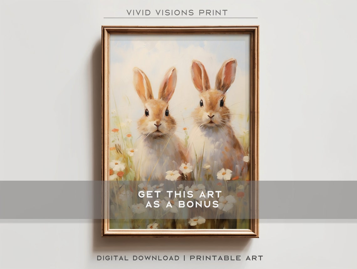 Easter Bunny Painted Eggs Flower Meadow Mountain Spring Poster - Image 2