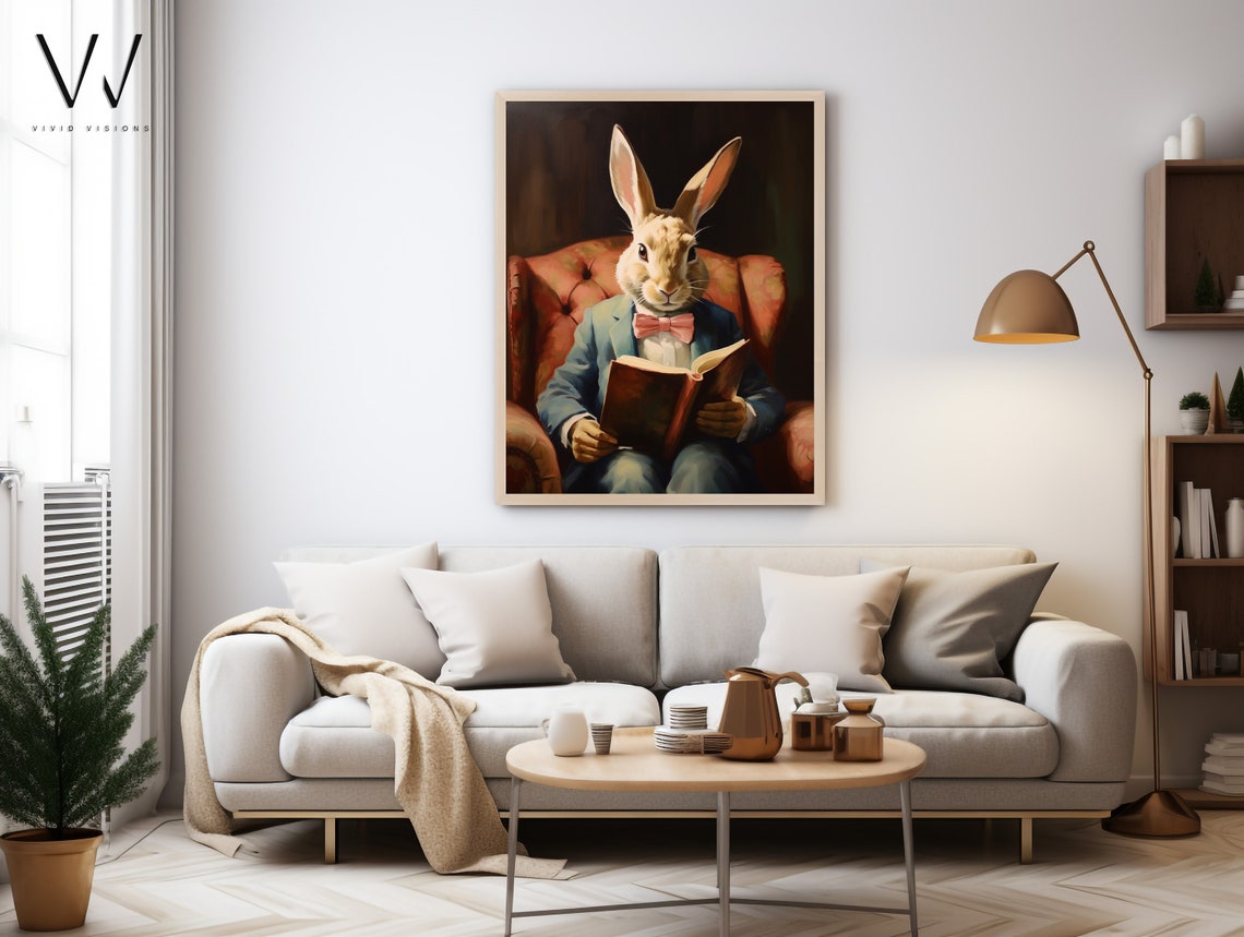 Dapper Rabbit in a Suit Reading a Book Vintage Gentleman Poster - Image 4