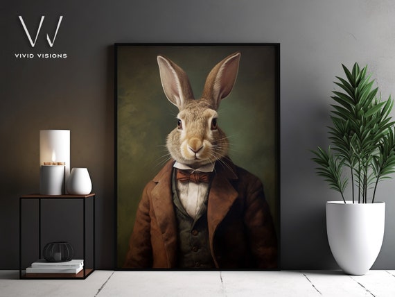 Victorian Hare Portrait Gothic Wall Art Renaissance Painting Vintage Animal Portrait Poster Artwork Unframed Art 996