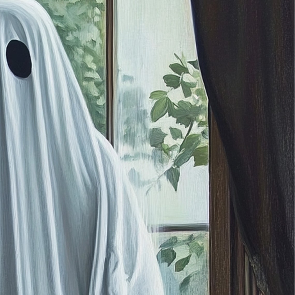 Ghost Peeking Through A Window Poster Cozy Houseplant Halloween Decor - Image 2