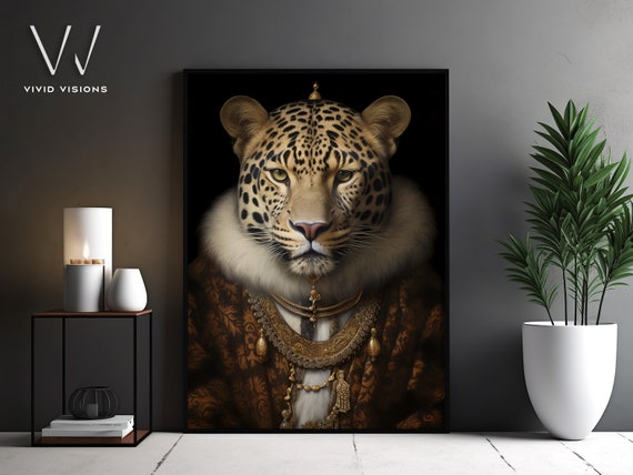 Victorian Leopard Portrait Gothic Wall Art Renaissance Painting Vintage Animal Portrait Poster Artwork Unframed Art 1072