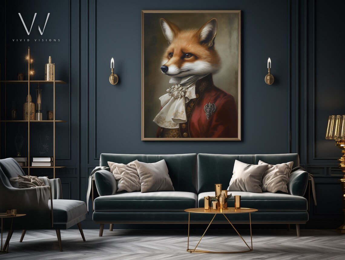 Red Fox Burgundy Coat Lace Cravat Elegant Aristocrat Portrait Poster - Image 4