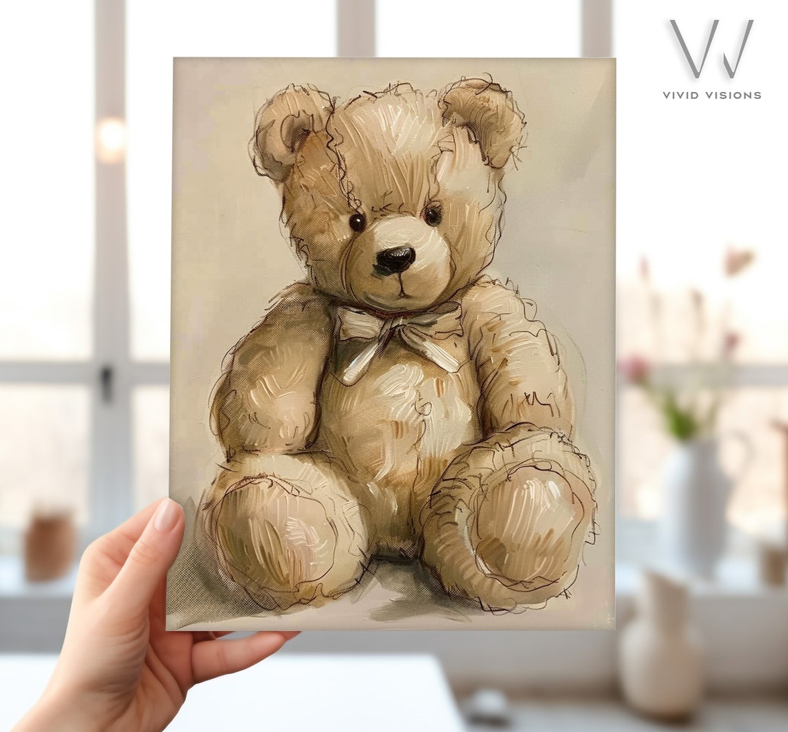 Vintage Teddy Bear Plush Sketch Cute Toy Nursery Decor Poster - Image 4