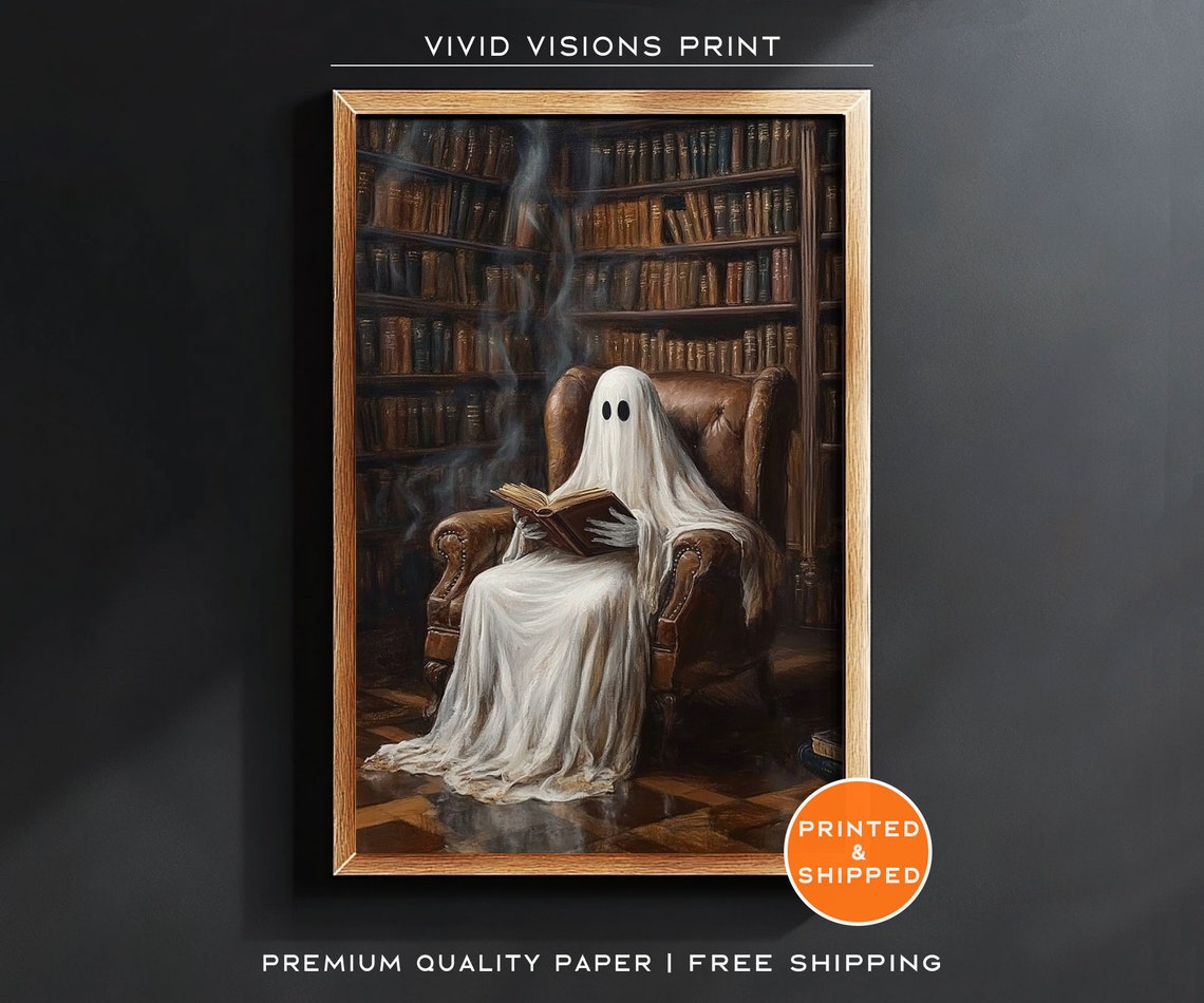 Ghost Reading A Book In A Vintage Library Poster Dark Academia Decor