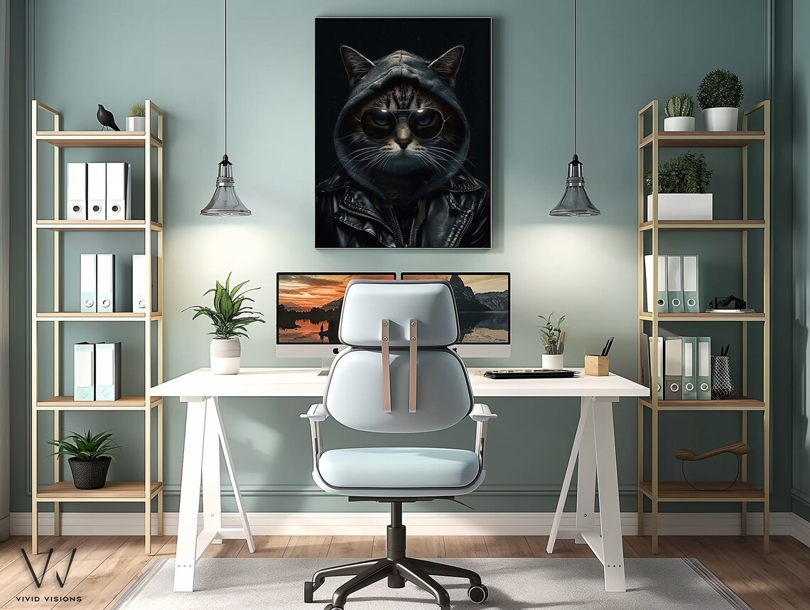 Modern Cat Portrait in Sunglasses, Vintage Poster - Image 3