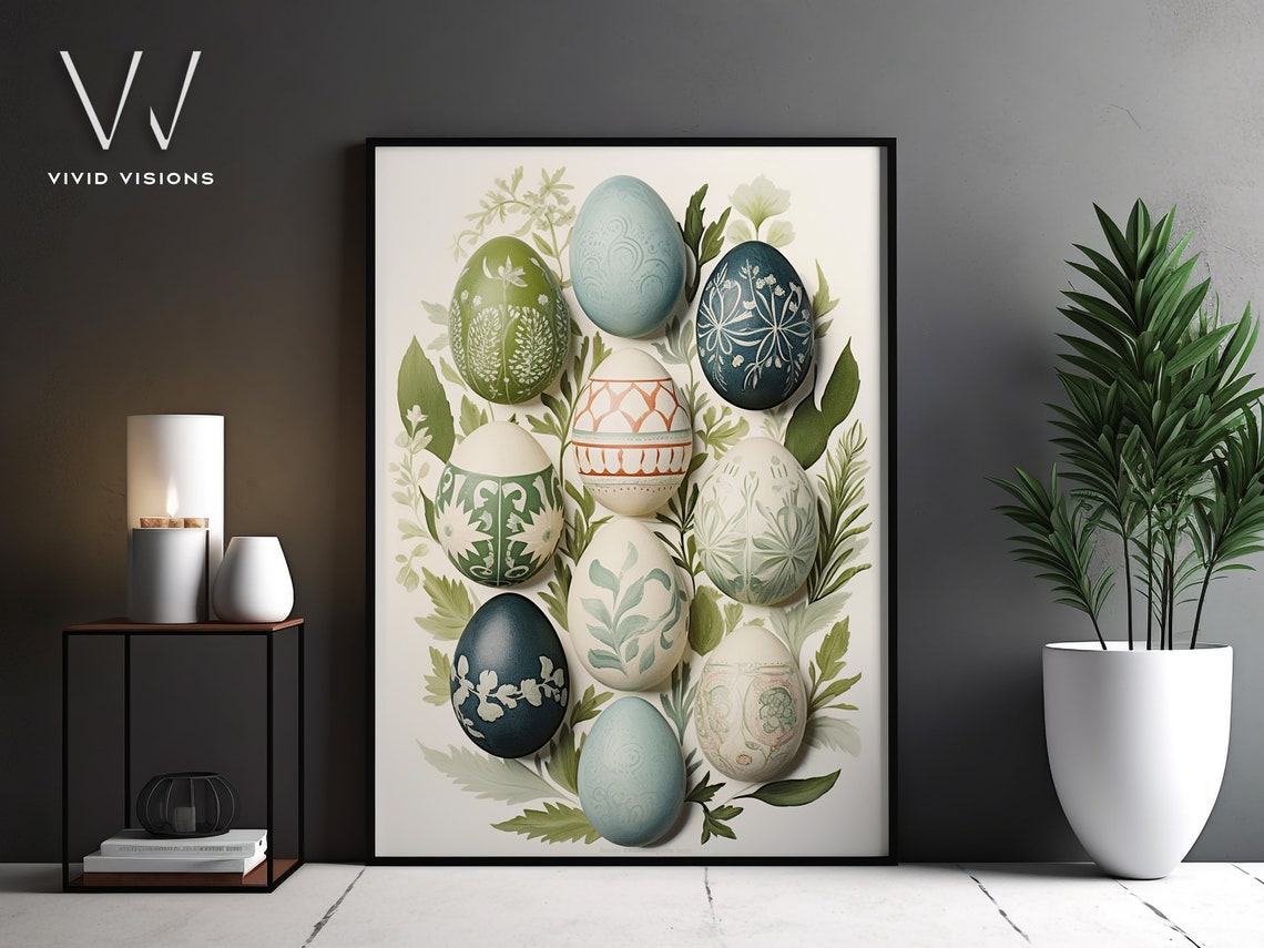 Botanical Decorated Easter Eggs on Ivory Background Spring Poster