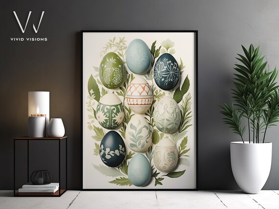 Botanical Decorated Easter Eggs on Ivory Background Spring Poster