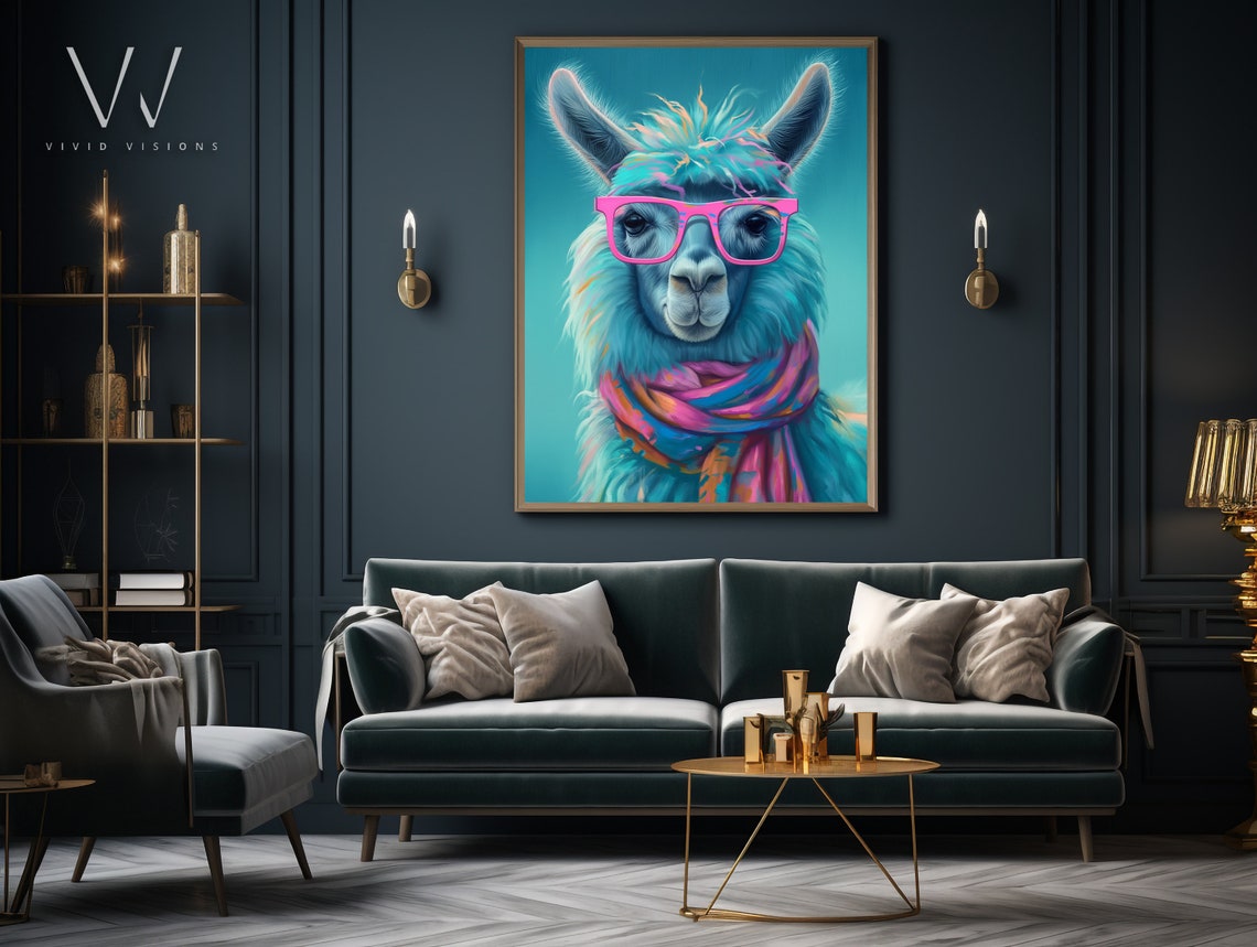 Colorful Llama Portrait Pink Glasses Rainbow Scarf Pop Art Poster - Image 3