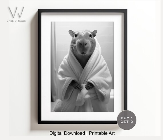 Capybara Wrapped in a White Bathrobe Funny Animal Wall Poster