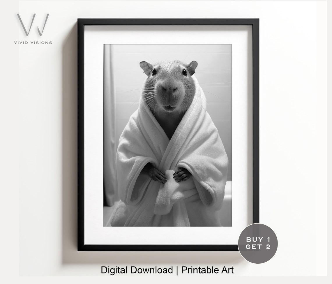 Capybara Wrapped in a White Bathrobe Funny Animal Wall Poster