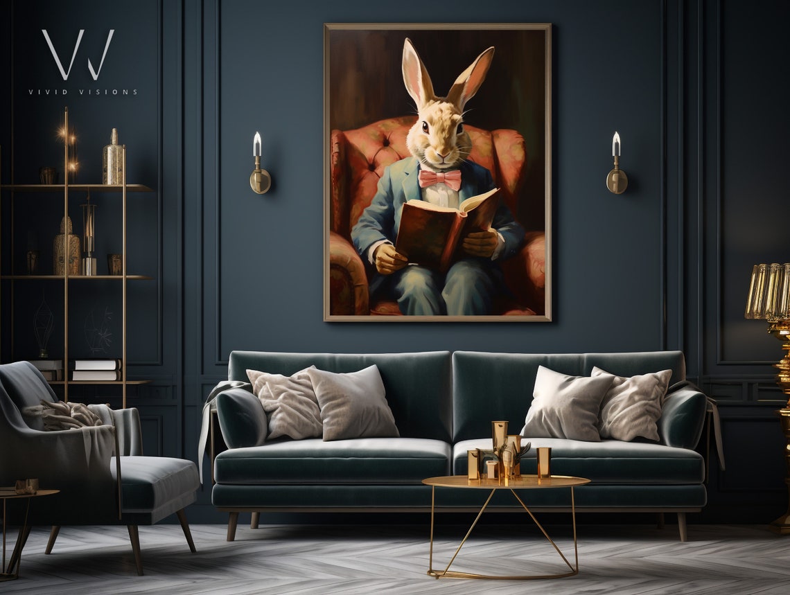 Dapper Rabbit in a Suit Reading a Book Vintage Gentleman Poster - Image 3