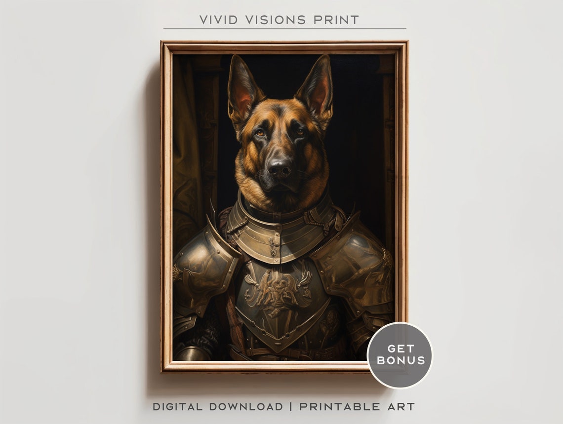 German Shepherd Knight Portrait Medieval Armor Heroic Dog Poster
