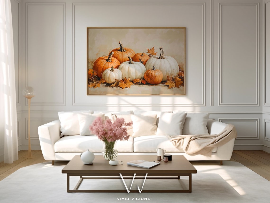 Orange and White Pumpkin Harvest Still Life Autumn Decor Wall Poster - Image 4