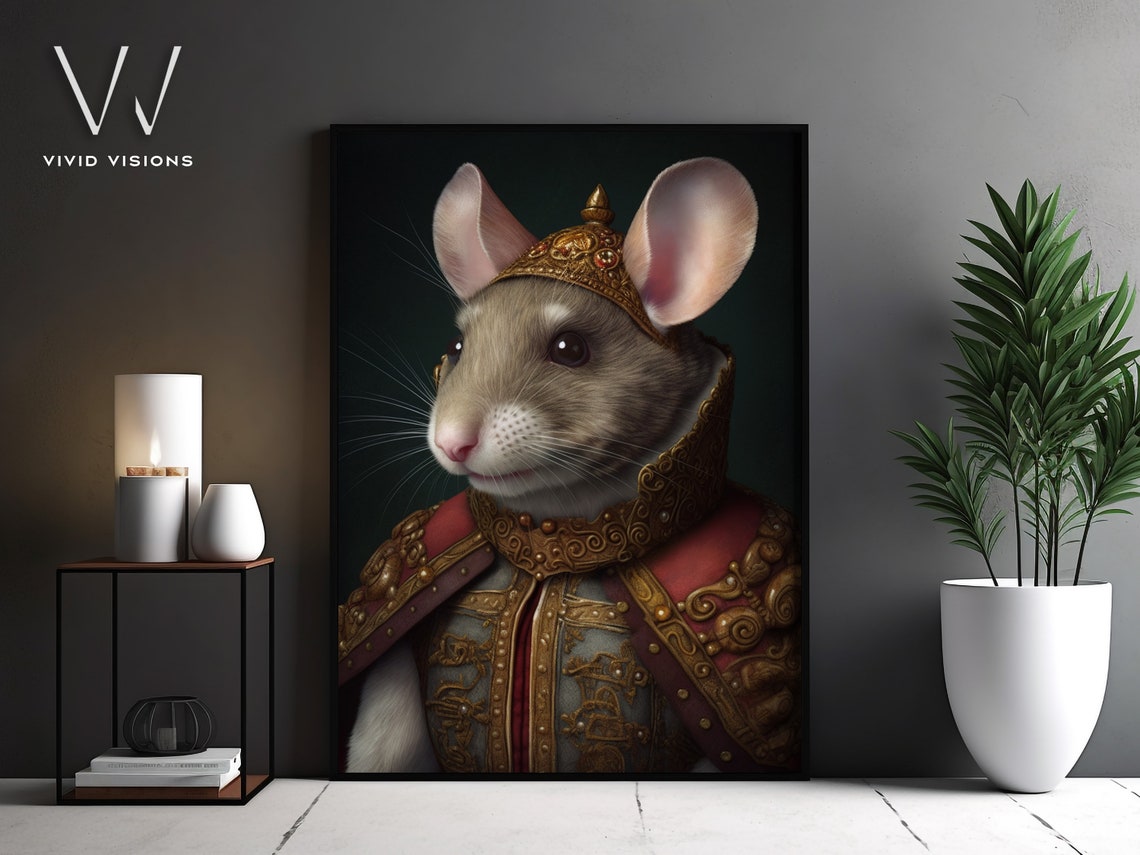 Royal Mouse Crown Golden Armor Dark Regal Animal Portrait Poster