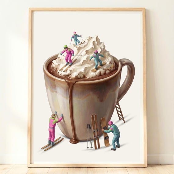 Hot Chocolate Art Ski Kitchen Decor Lodge Lounge Print Winter Food